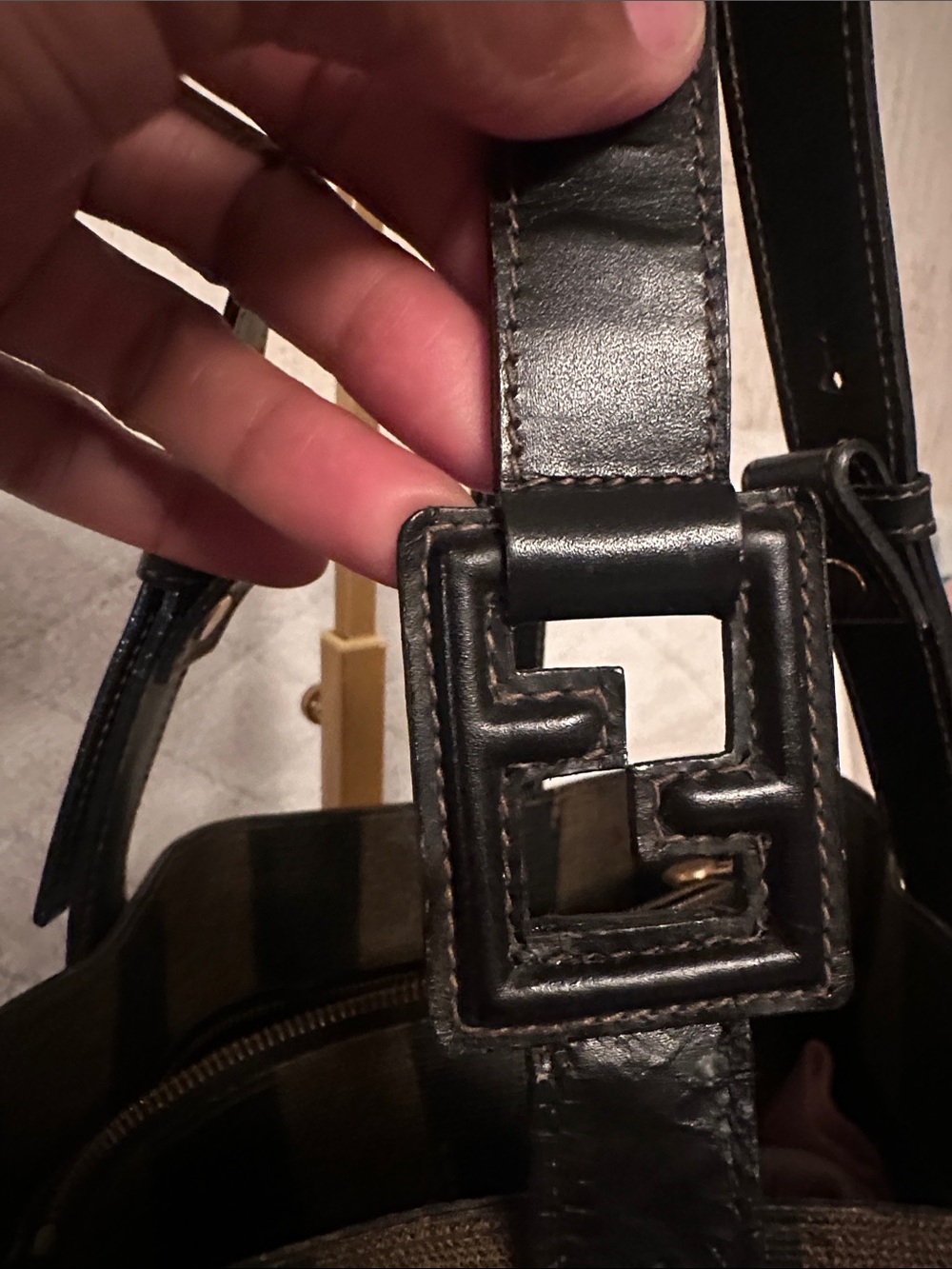 Fendi Black and Brown Vertical Stripe Tote - Picture 5 of 15
